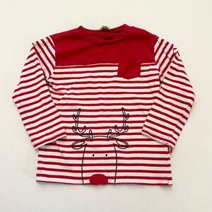 Le Top Red and White Striped Long Sleeve Tee with Reindeer